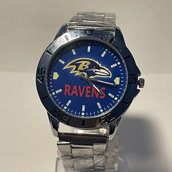 BALTIMORE RAVENS NFL Team Logo Men's Stainless-Steel Silver Analog Watch NEW - Picture 2 of 8